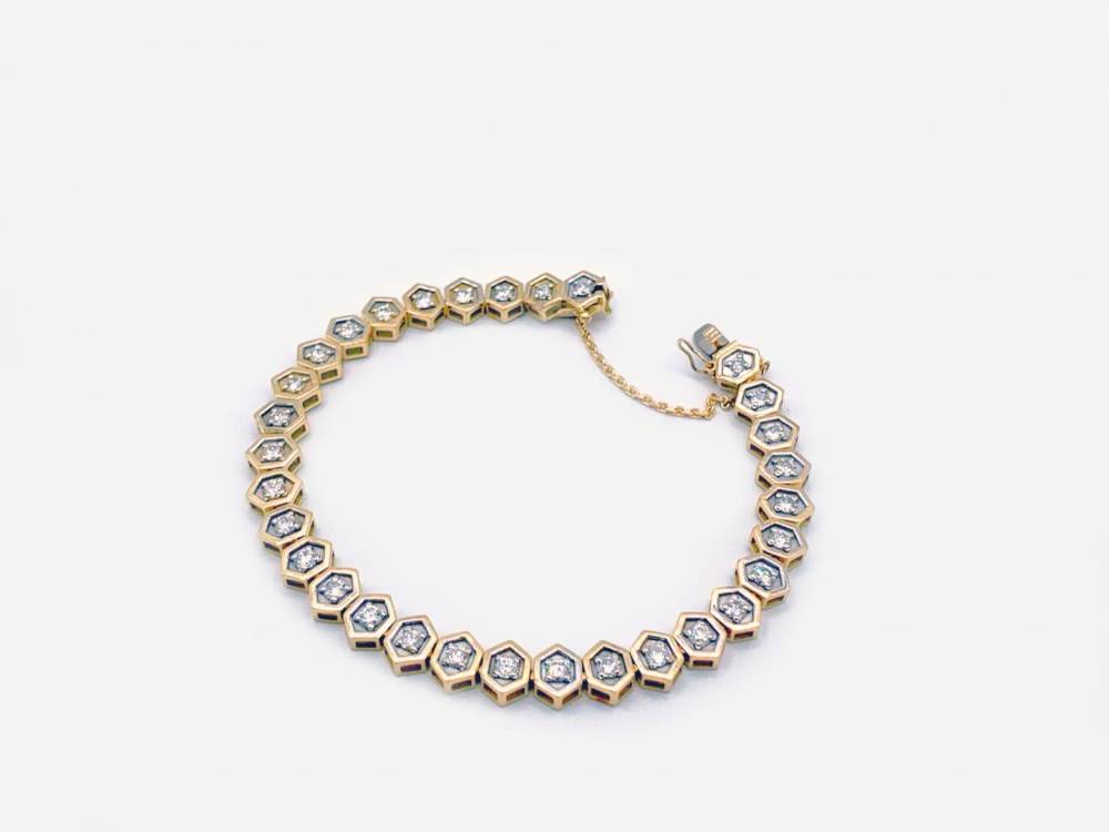 Bracelet articulé or jaune rhodié et diamants