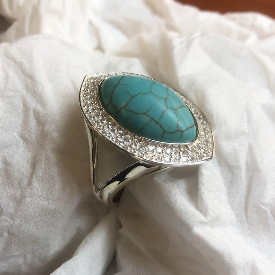 Bague argent turquoise et entourage diamant