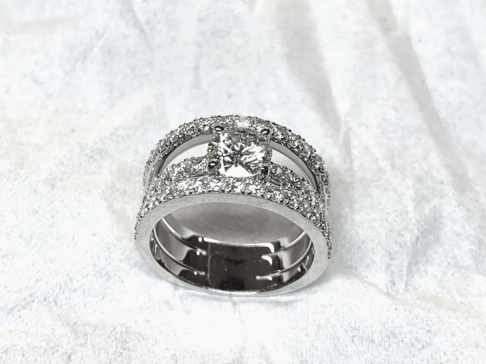 Bague or blanc 3 rangs diamants_1