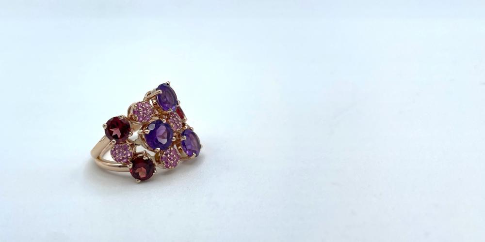 Bague Tutti Frutti or rose, améthystes, grenats et saphirs roses_1