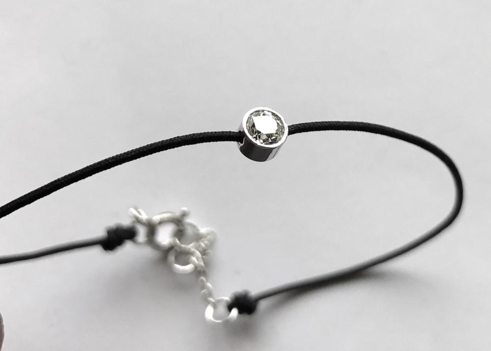 Bracelet cordon noir diamant