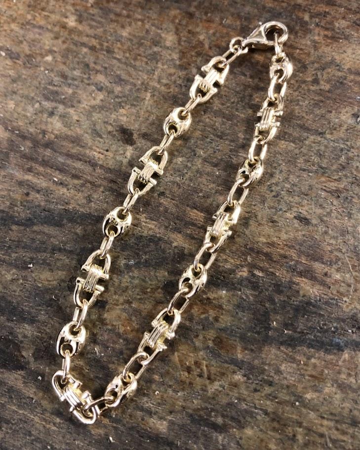 Bracelet or jaune massif, etriers et grains de café_1
