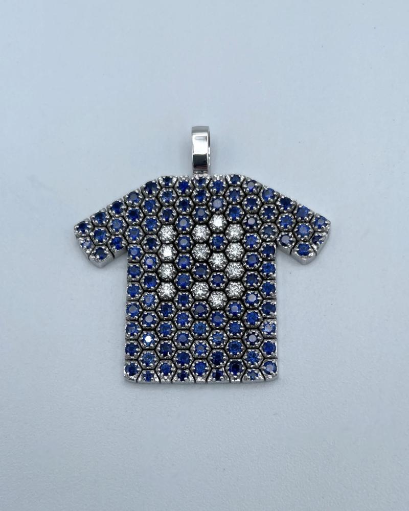 Maillot de foot or blanc, saphirs et diamants_2