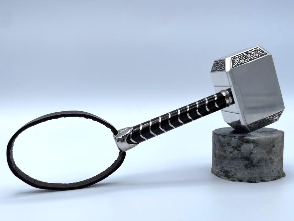 Pendentif or blanc et cuir, marteau de Thor_1