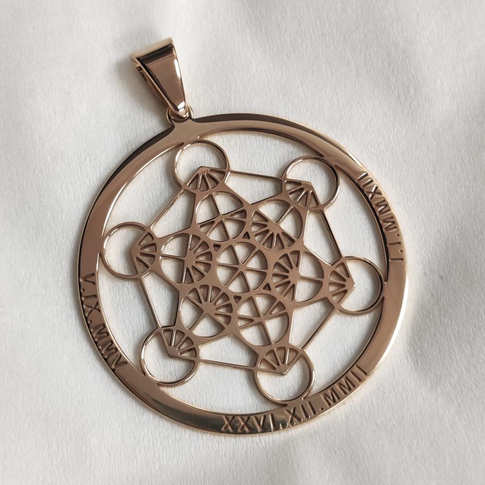 Pendentif or rose motifs géométriques
