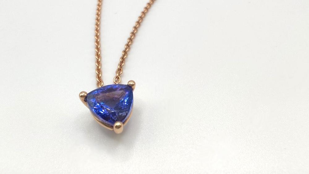 Pendentif or rose, tanzanite taille trillion_1