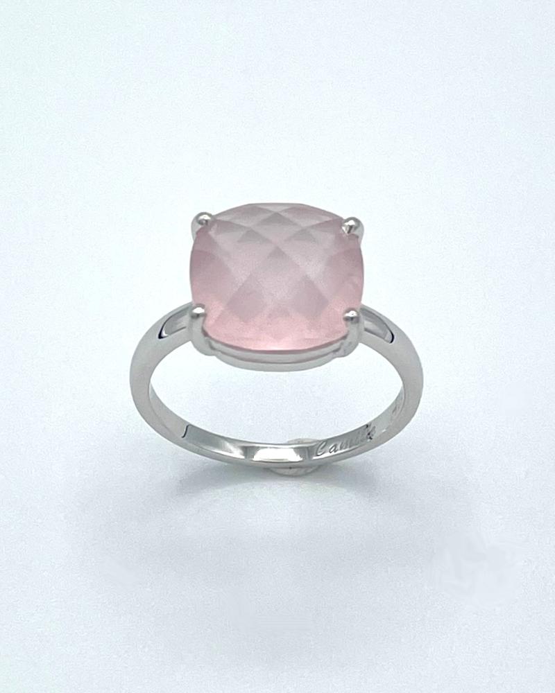Solitaire or blanc quartz rose taille briolette