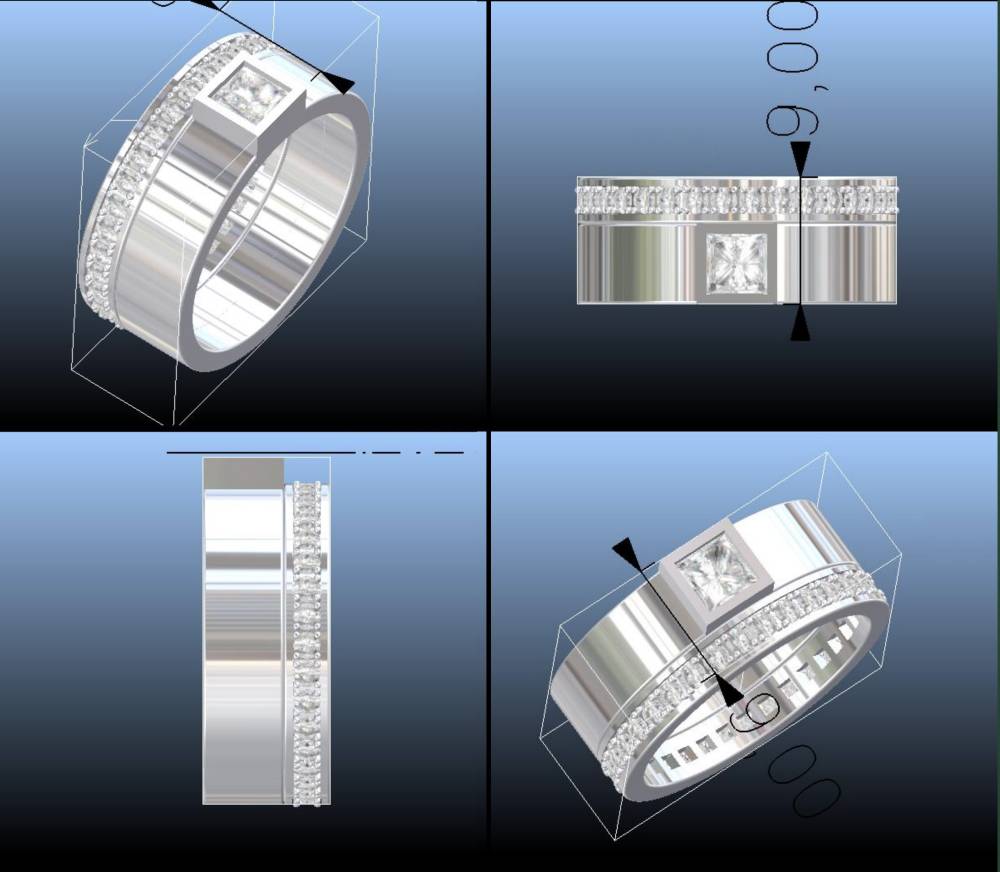 3D Bague or blanc et diamants, effet anneaux combinés