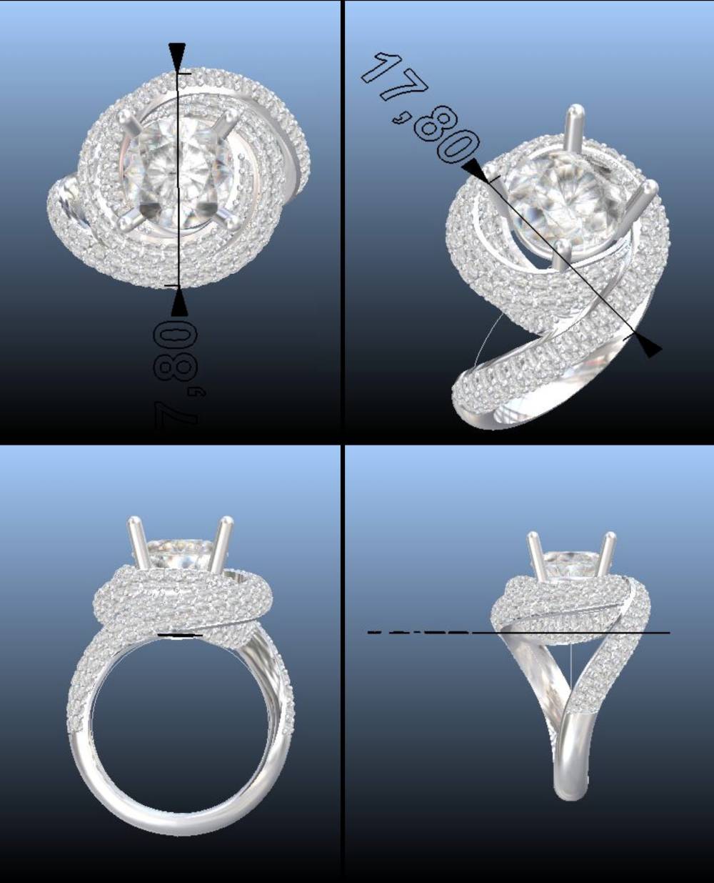 3D Bague or blanc et diamants, spirale_1