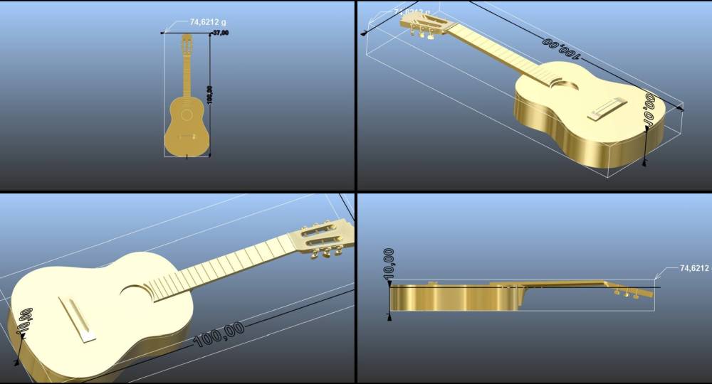 3D Guitare or jaune et diamants