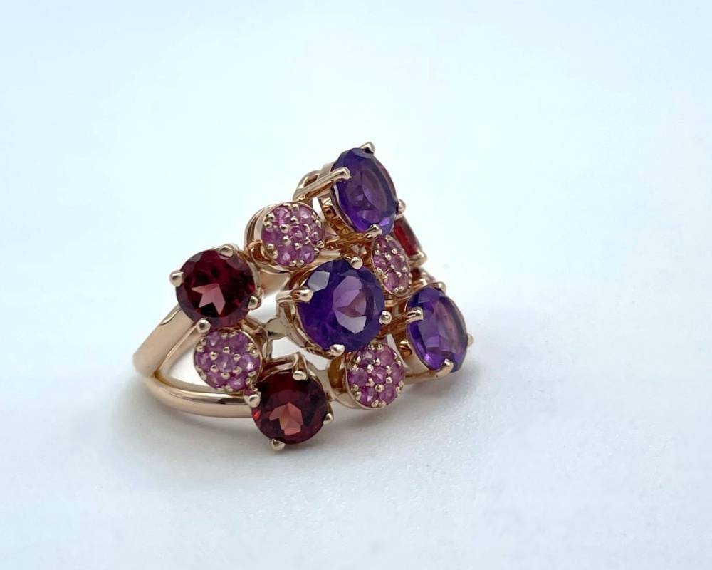 Bague Tutti Frutti or rose, améthystes, grenats et saphirs roses_1