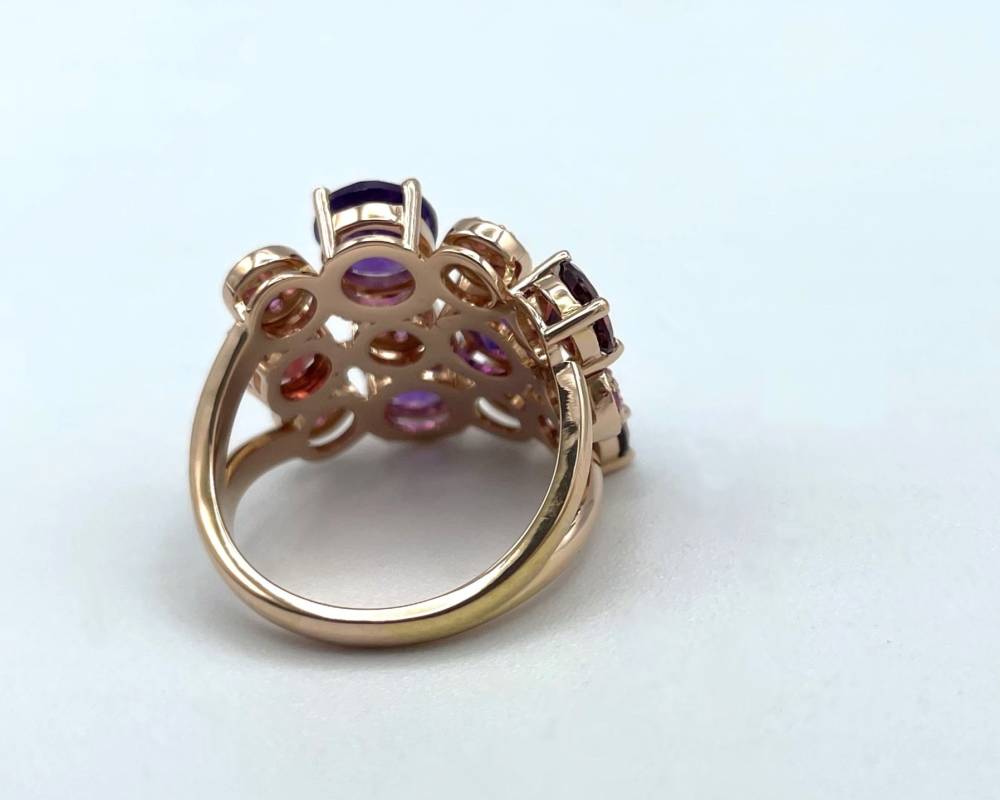 Bague Tutti Frutti or rose, améthystes, grenats et saphirs roses_2