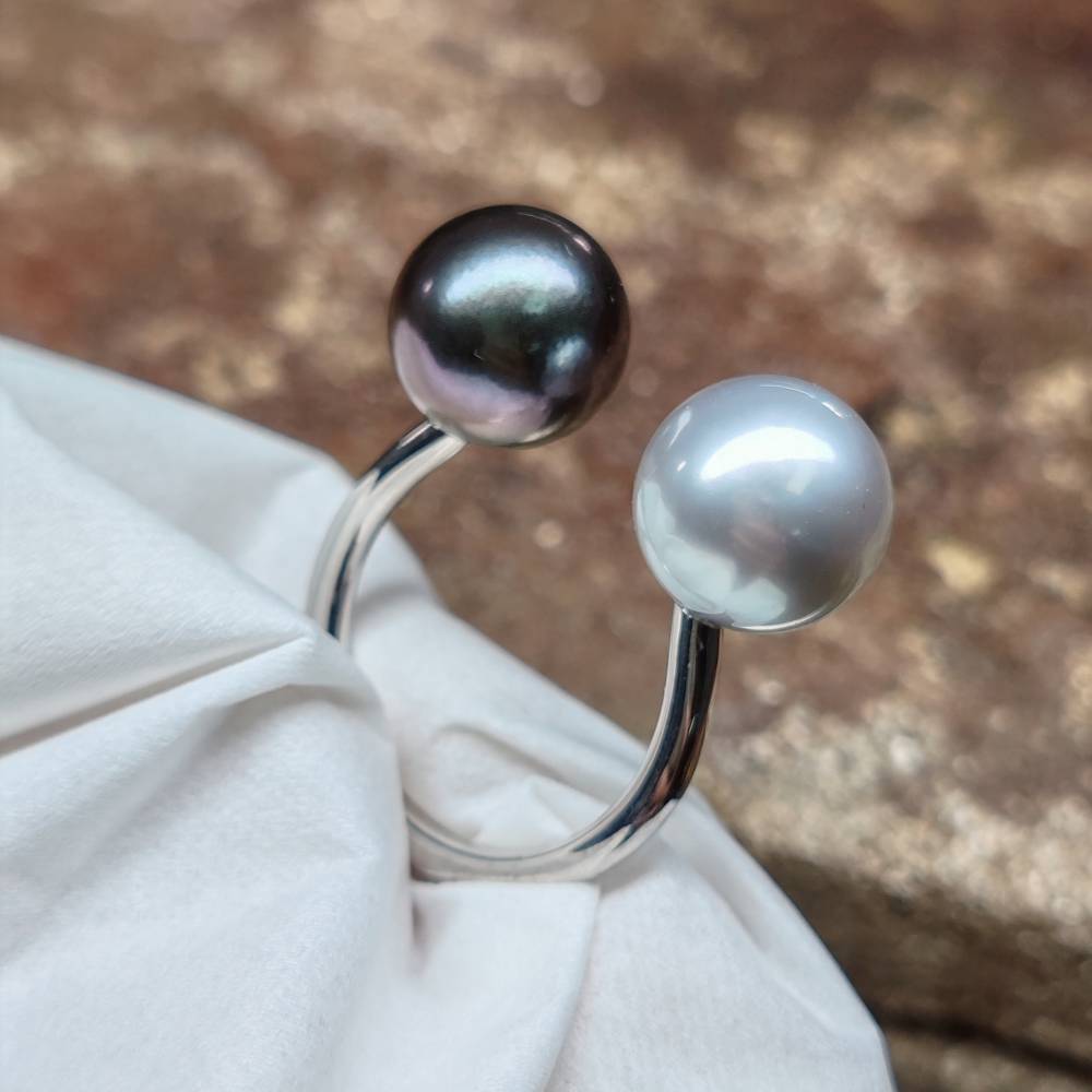 Bague Toi & Moi perles de culture or blanc